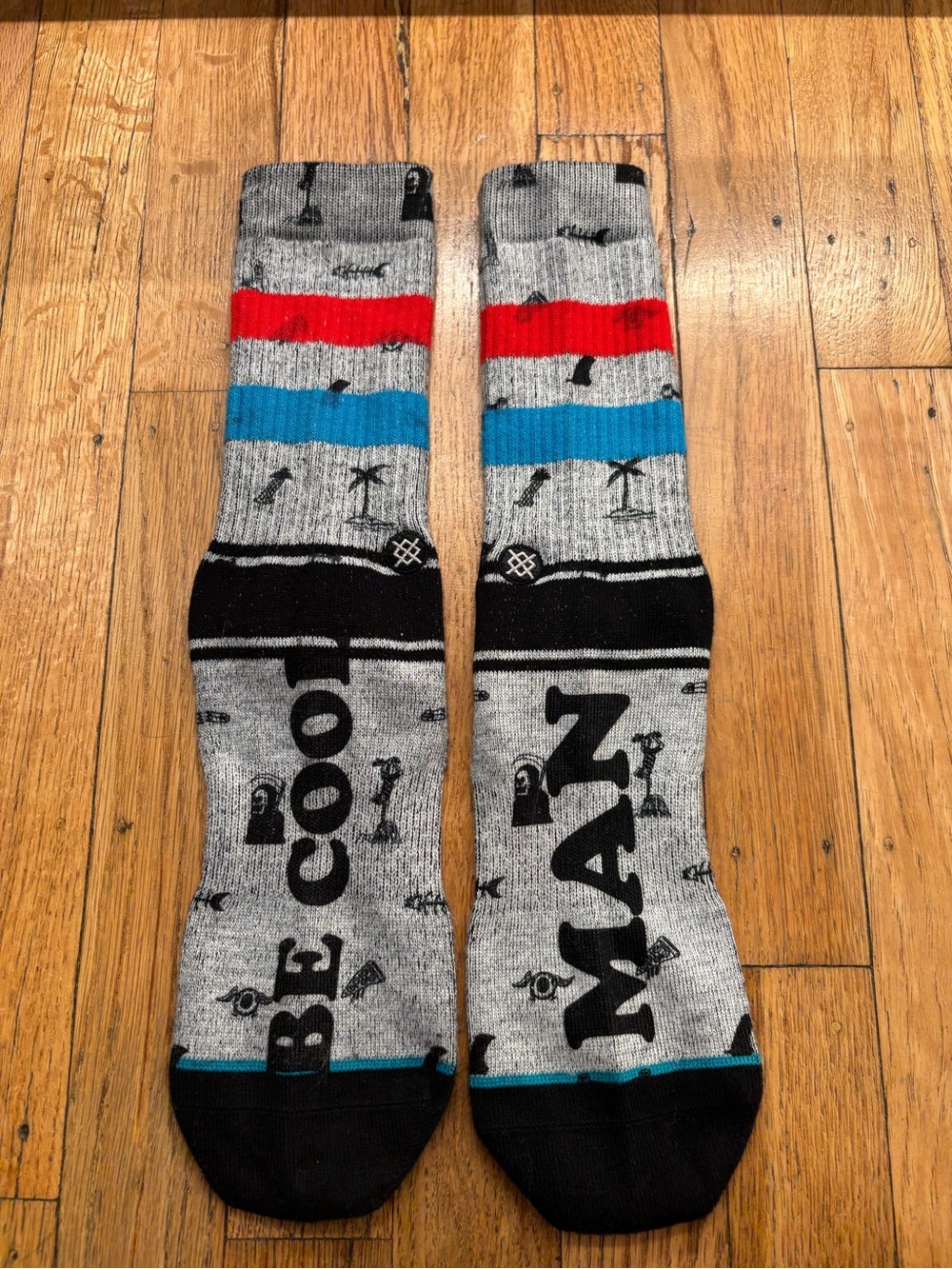 Stance Gray Crew Socks with Red & Blue Stripes